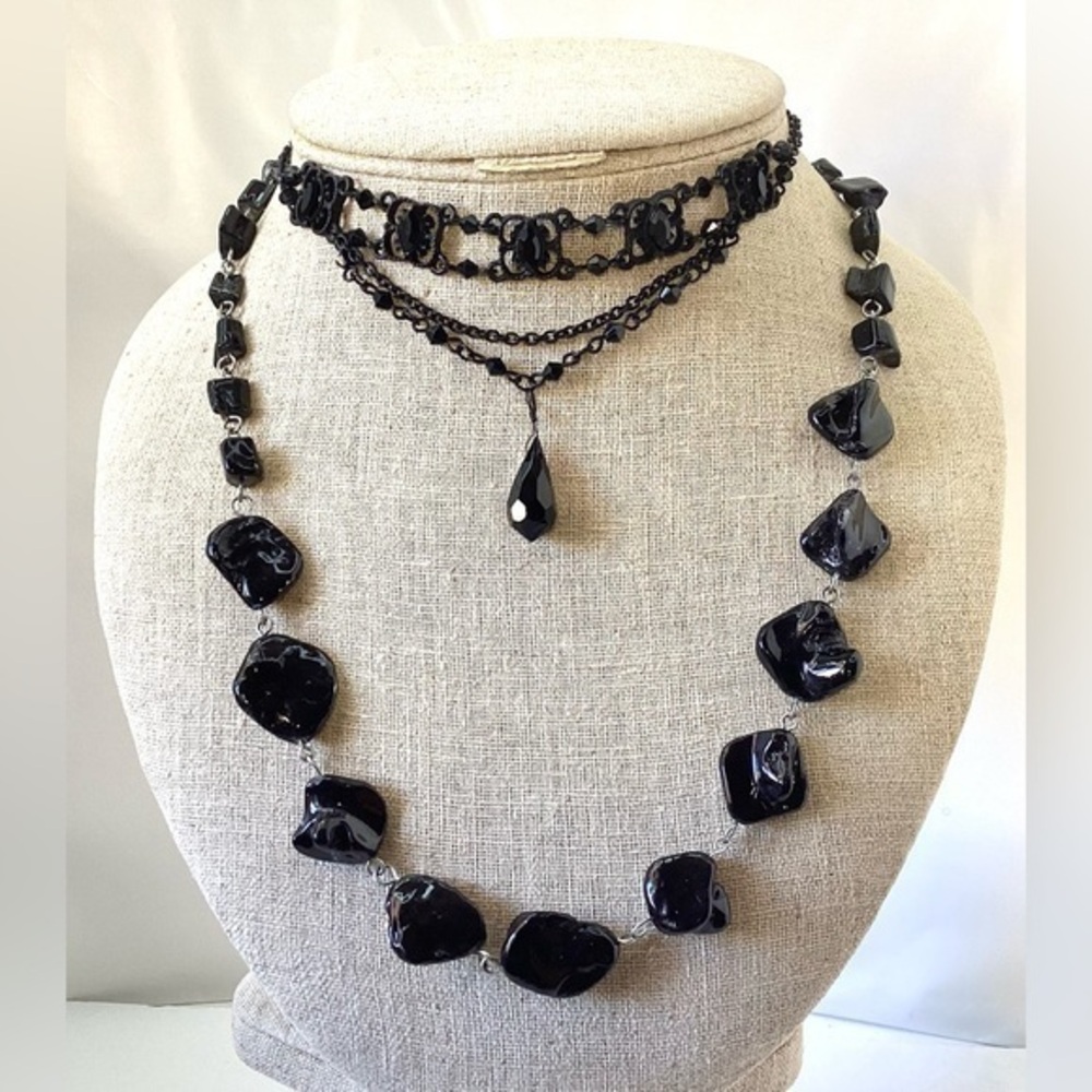 Black Necklace Lot Rhinestones